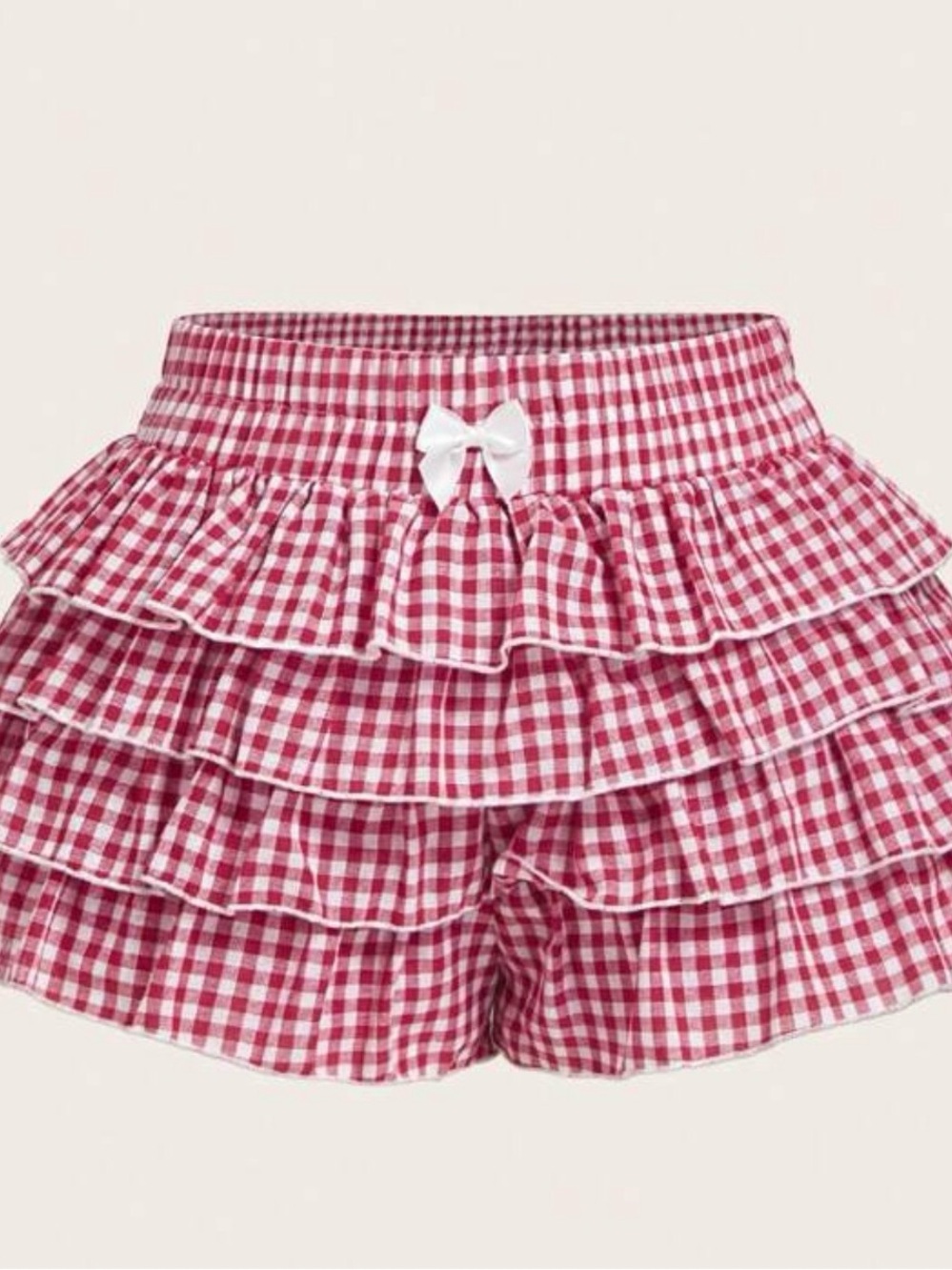 SHEIN Red and White Gingham Ruffle Shorts